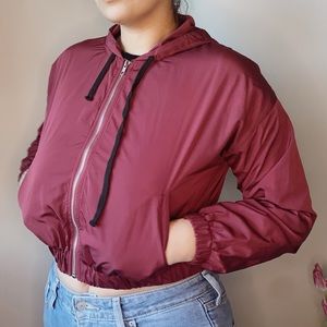 Cropped Burgundy Windbreaker